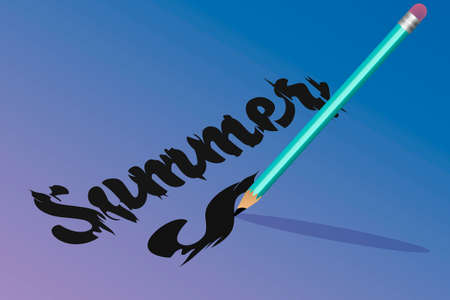 Beautiful vector illustration. Bright pencil. Inscription. Summerのイラスト素材