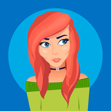 Bright vector illustration. Beautiful red-haired girl with blue eyesのイラスト素材