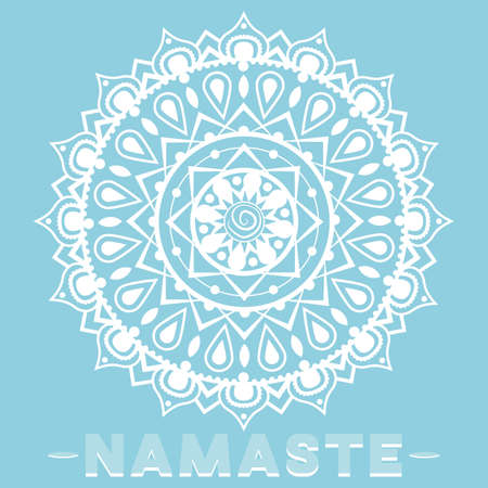 Beautiful vector illustration. White delicate mandala on a blue backgroundのイラスト素材