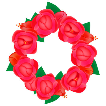 Beautiful bright vector illustration. Wreath of fiery mystic pion flowersのイラスト素材