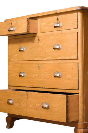 Retro wooden chest of drawers isolated on whiteの写真素材