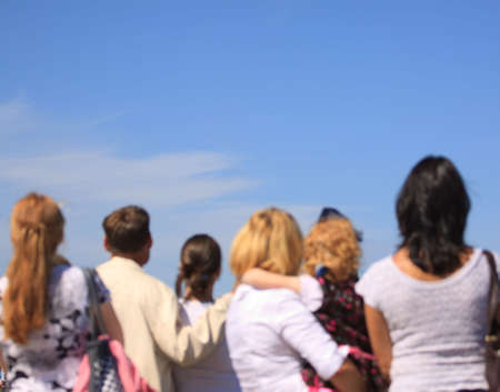 People observing sky. Focus on sky. Special photo for collages.の写真素材