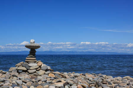 Pebble stones on the Baikal beachの写真素材