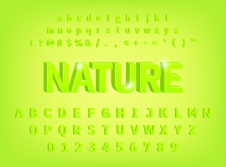 3d Bold Font effect Fresh Green With Numbers and Symbolsのイラスト素材