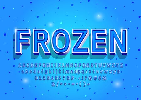 Frozen Alphabet letters, numbers and symbols. 3D vintage winter font in cold color. Serif typeface. Vectorのイラスト素材