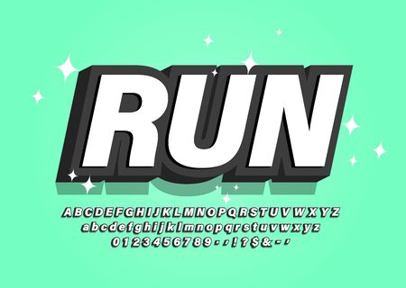 Stylized bold font Sport 3d black and white alphabet with numbers and symbols Vectorのイラスト素材