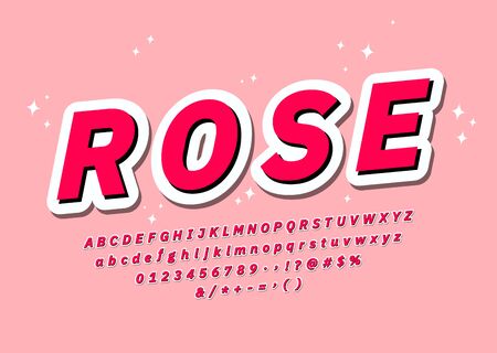 Pink font with highlight and shadow cool sticker alphabet pop 3d youth typography font effect Vectorのイラスト素材