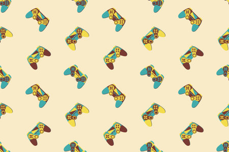 Seamless pattern on a gaming theme with the image of gamepads. Modern retro wallpaper for...