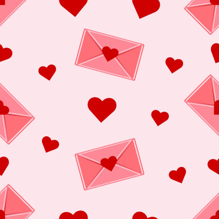 Seamless patterns for Valentine's Day. Background with hearts and envelopes. Vector illustration.のイラスト素材