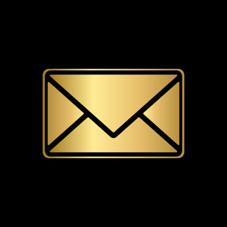 Gold email icon. Envelope in flat style. Isolated vector illustration on black background.のイラスト素材