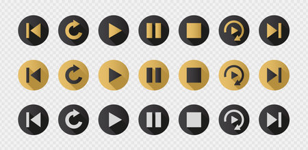 Collection of play button set for video player or user interface. UI playback symbol. Isolated on white backgroundのイラスト素材