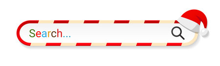 Search bar internet browser with Christmas red Santa Claus hat in sweet candy cane style. Address text field web on white background. Vector illustrationのイラスト素材