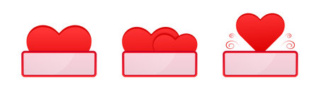 Love frame with heart for text. Valentine Day frames with two hearts. Romantic banner set. Festive red and pink romance bannersのイラスト素材