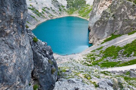 Imotski Blue Lake in Limestone Crater near Split, Croatiaの写真素材