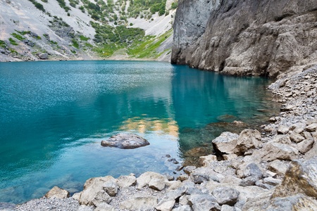 Imotski Blue Lake in Limestone Crater near Split, Croatiaの写真素材