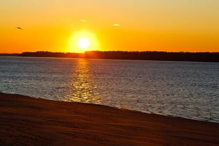Beatiful Sunset on Volga River in Samara, Russiaの写真素材