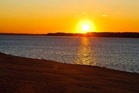 Beatiful Sunset on Volga River in Samara, Russiaの写真素材