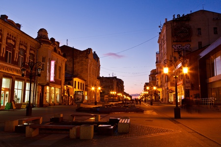 Street in the Center of Samara at Night, Russiaの写真素材