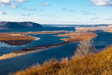 Panoramic View of Volga River Bend near Samara, Russiaの写真素材