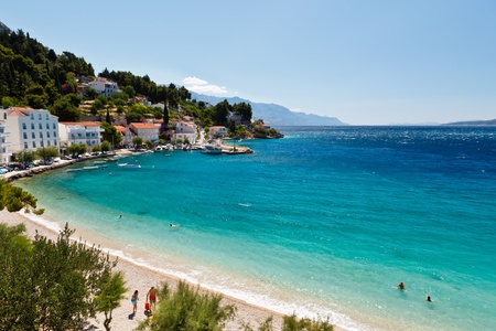 Blue Sea with Transparent Water and Rocky Beach in Croatiaの写真素材