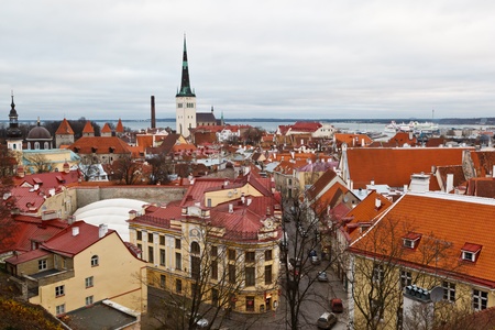 Panoramic View on Old Town of Tallinn from Above, Estoniaの写真素材