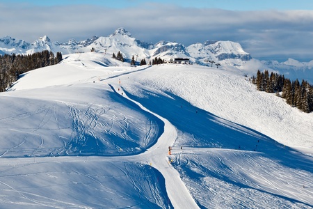 Skiing and Snowboarding in French Alpsの写真素材