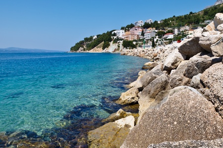 Blue Sea with Transparent Water and Rocky Beach in Croatiaの写真素材