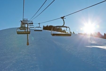 Riding the Chairlift in French Alpsの写真素材