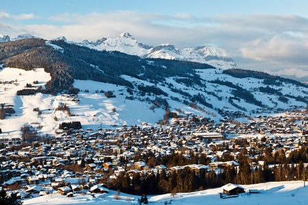 View from Above on Mountain Village of Megeve, French Alpsの写真素材