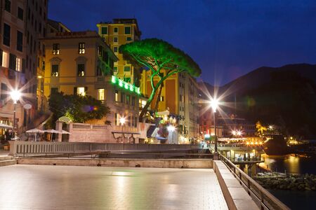 Town of Camogli Illuminated in the Night, Italyの写真素材