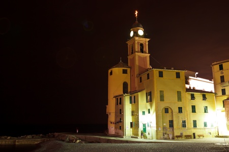 Virgin Mary Church in Camogli at Night, Italyの写真素材