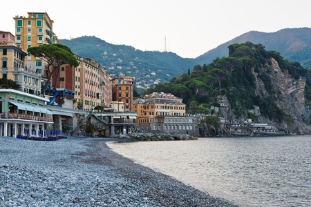 Morning at the Pebble Beach in Camogli, Italyの写真素材