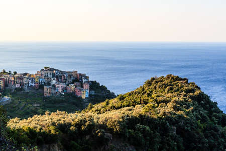 The Medieval Village of Corniglia at Morning, Cinque Terre, Italyの写真素材