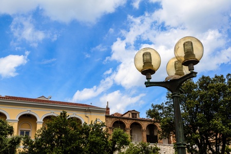 Street and Old Houses in Porec, Croatiaの写真素材