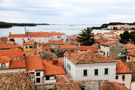 Panoramic View on Red Roofs of Porec, Croatiaの写真素材