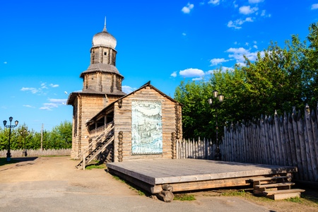 Wooden Church on the Hill in the City of Tomsk, Russiaの写真素材