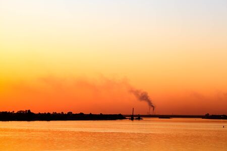 Sunset on the River of Tomsk in Siberia, Russiaの写真素材