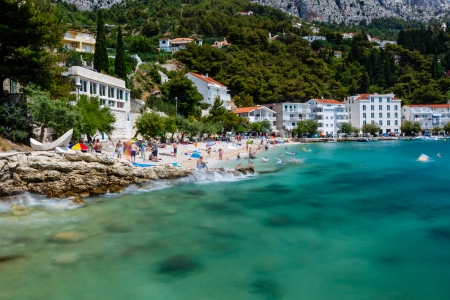 Beautiful Beach and Transparent Turquoise Adriatic Sea near Split, Croatiaのeditorial素材