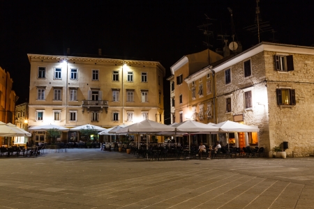 Illuminated Downtown in the City of Pula at Night, Croatiaのeditorial素材