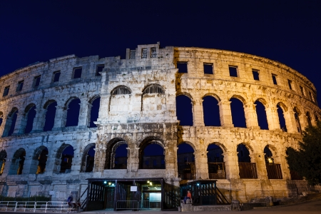 Ancient Roman Amphitheater in Pula at Night, Croatiaの写真素材