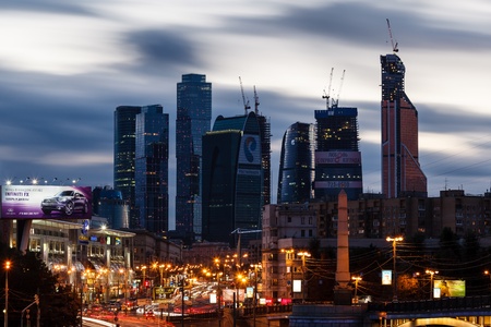 MOSCOW, RUSSIA - SEPTEMBER 9: Moscow City on September 9, 2012, Russia is the New Business District in the Evening, still under constructionのeditorial素材