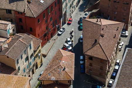 Aerial View on Rooftops and Houses of Siena, Tuscany, Italyの写真素材