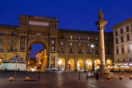 The Column of Abundance in the Piazza della Repubblica in the Morning, Florence, Italyのeditorial素材