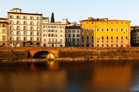 Arno River Embankment after Sunrise in Florence, Tuscany, Italyのeditorial素材