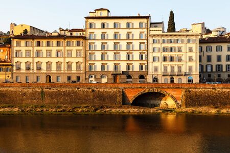 Arno River Embankment after Sunrise in Florence, Tuscany, Italyのeditorial素材