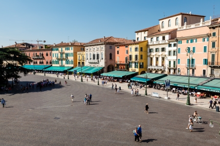 Piazza Bra in Verona Viewed from Ancient Roman Amphitheater, Veneto, Italyのeditorial素材