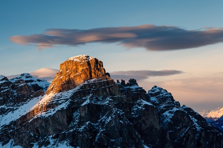 Sassongher Peak on the Ski Resort of Corvara, Alta Badia, Dolomites Alps, Italyの写真素材