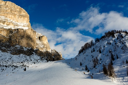 Slope on the Skiing Resort of Colfosco, Alta Badia, Dolomites Alps, Italyの写真素材