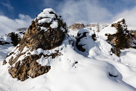 Rocky Mountains on the Skiing Resort of Arabba, Dolomites Alps, Italyの写真素材