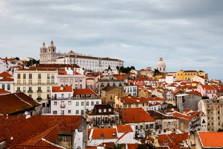 Aerial View on Alfama Quarter of Lisbon, Portugalの写真素材